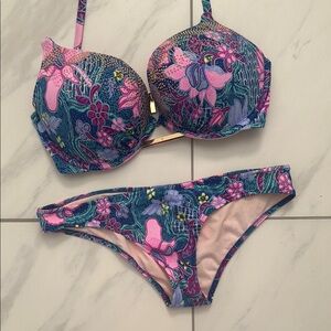 Floral Pink and Blue Women's Bikini